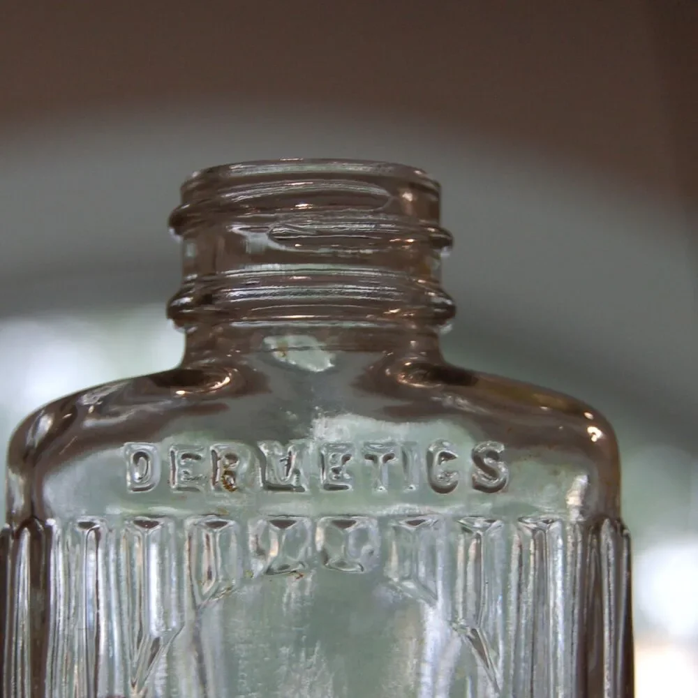 Vintage Art Deco Style Cosmetics Type Bottle Dermetics Embossed 1 Fl Oz 1926